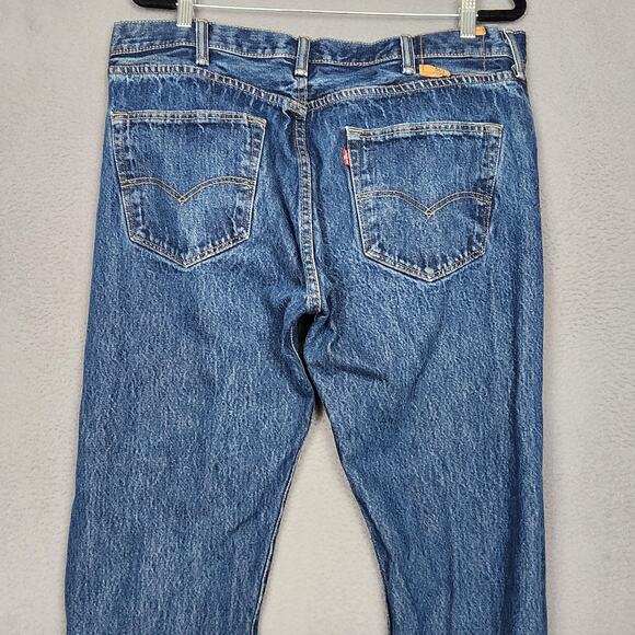 Levis 501 Jeans Mens 38x36 Blue Medium Wash Denim Straight Leg Button Fly - Picture 8 of 16